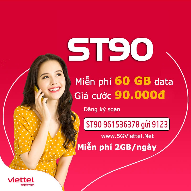 Đăng ký gói ST90 Viettel có 60GB data chỉ 90.000đ dùng 30 ngày 