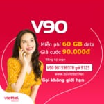 Đăng ký gói V90 Viettel chỉ 90.000đ có 60GB data dùng 30 ngày